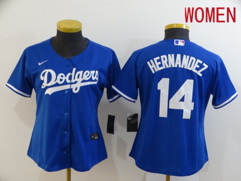Women Los Angeles Dodgers #14 Hernandez Blue Nike Game MLB Jerseys